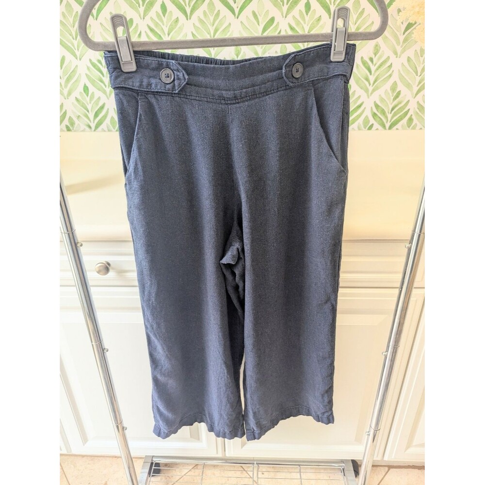 Croft & Barrow Linen Blend Crop Pants Size S Navy Blue Pull On Wide Leg Breezy - Picture 10 of 10